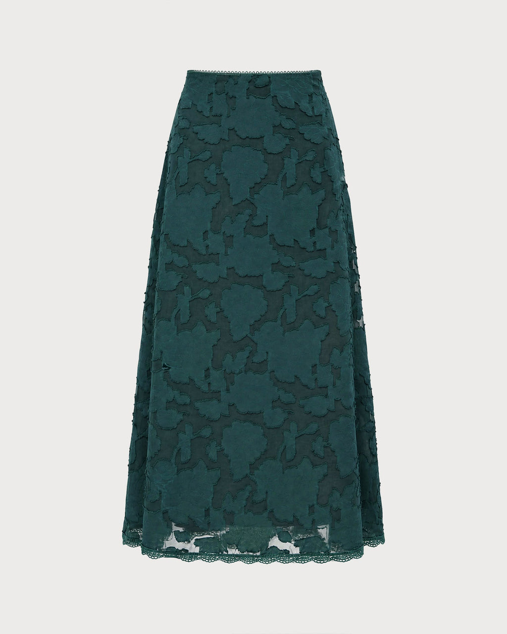 Green Lace Jacquard Midi Skirt
