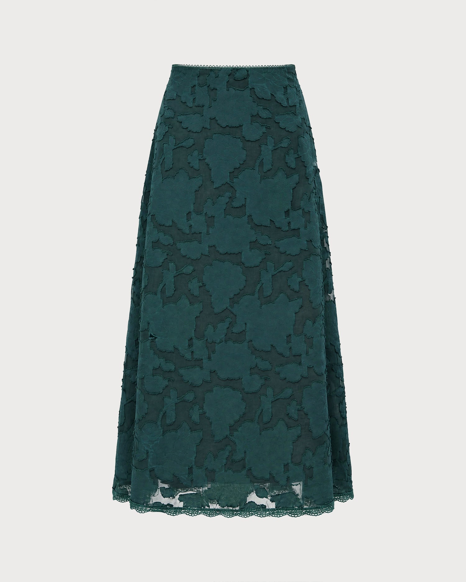 Green Lace Jacquard Midi Skirt