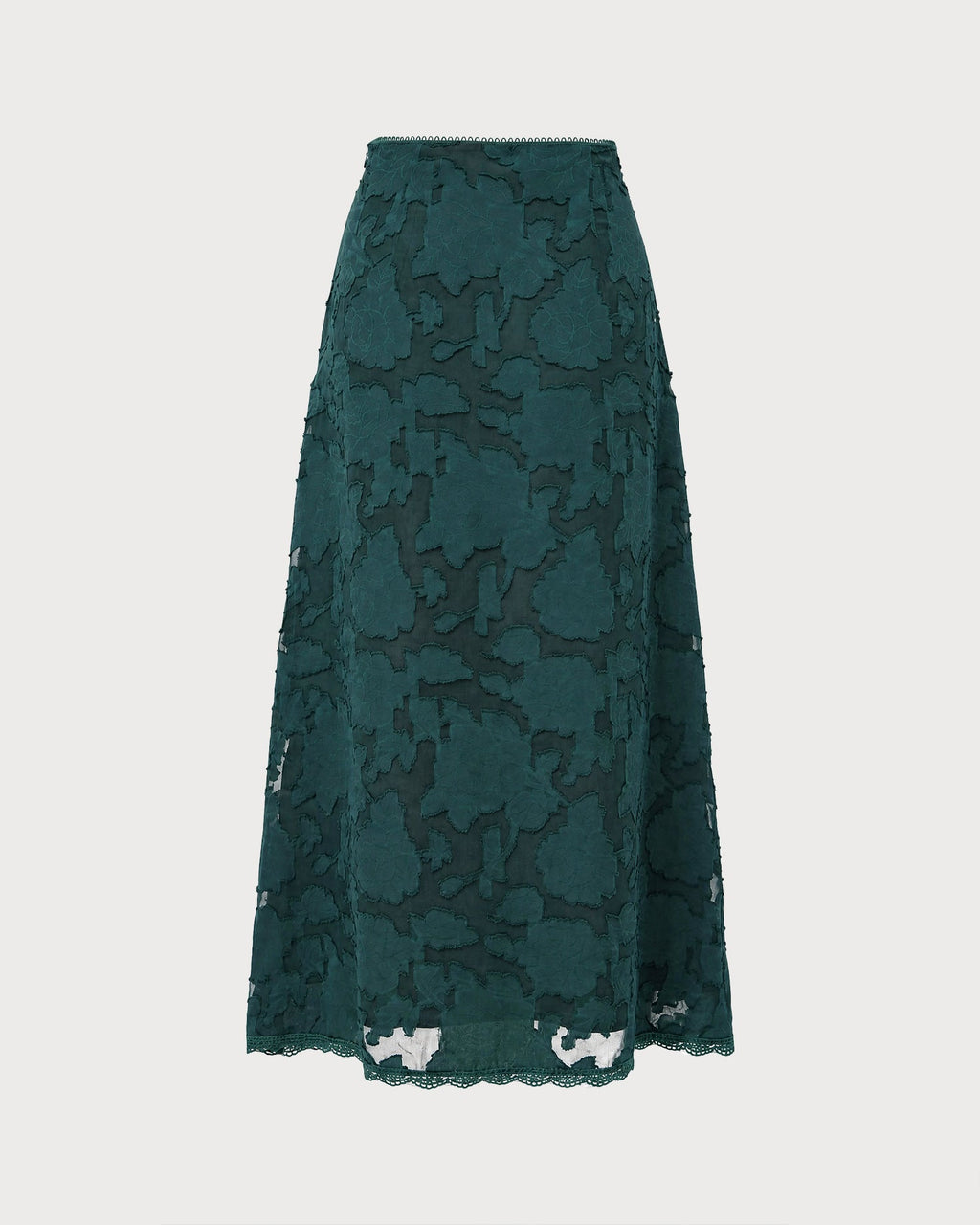 Green Lace Jacquard Midi Skirt