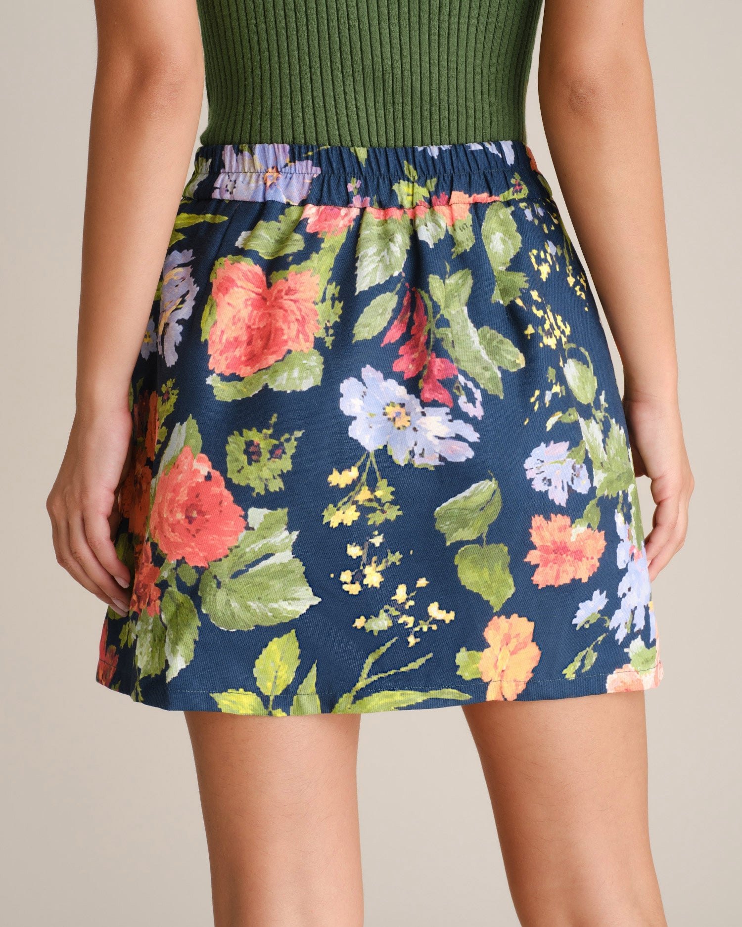 Floral Elastic Waist A-Line Mini Skirt