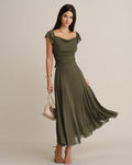 Green Elastic Waist Mesh Midi Skirt