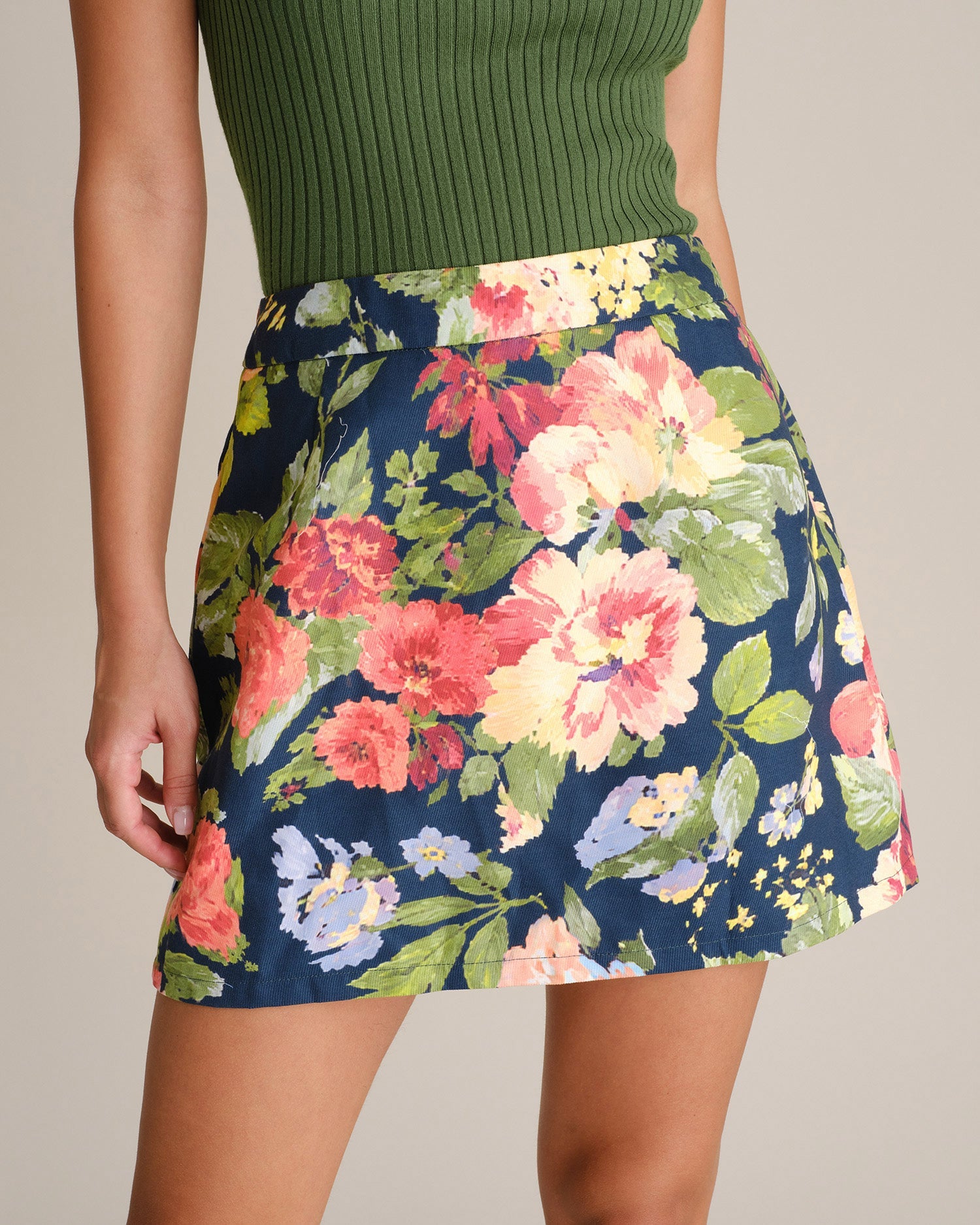 Floral Elastic Waist A-Line Mini Skirt