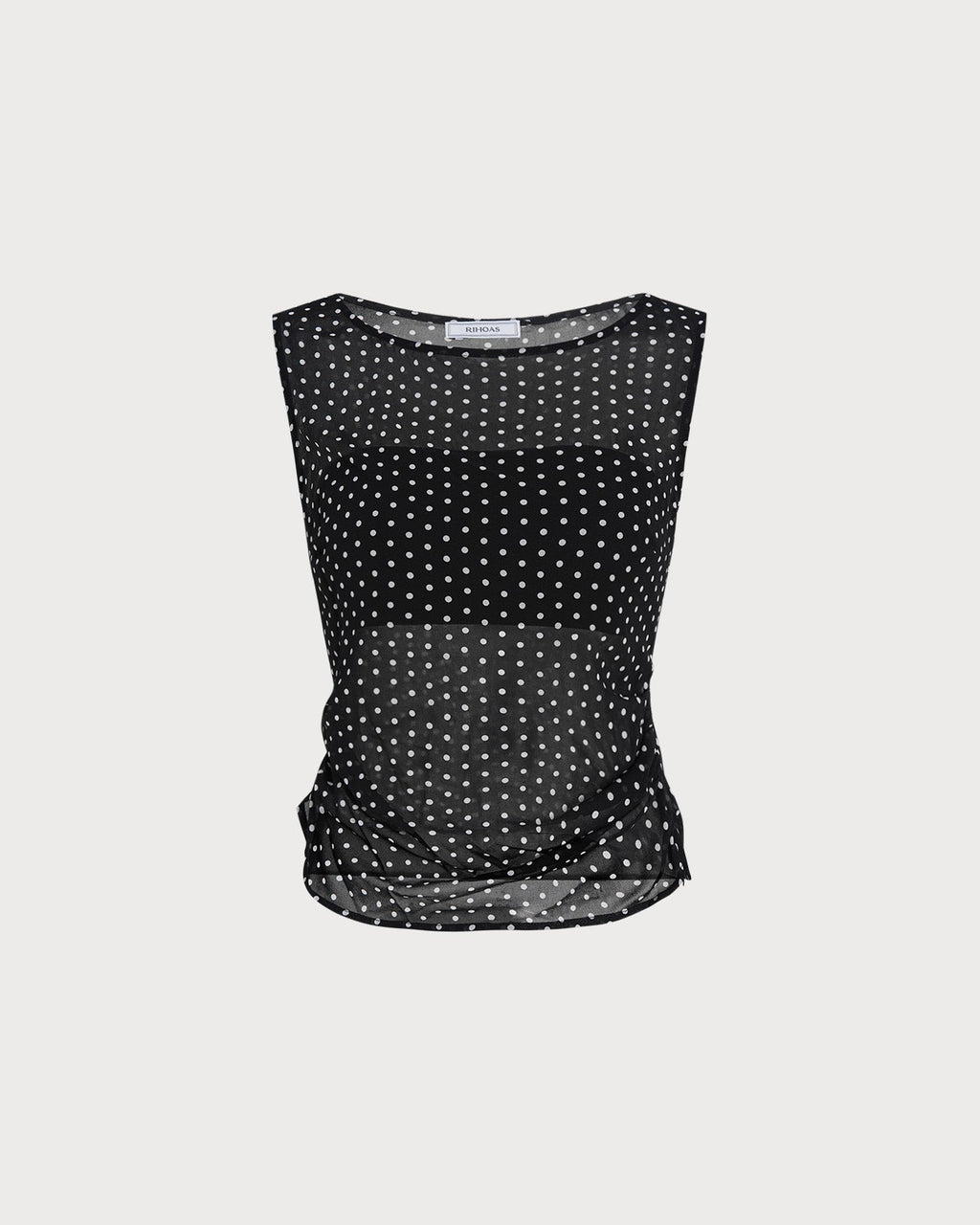 Black Boat Neck Polka Dot Tank Top