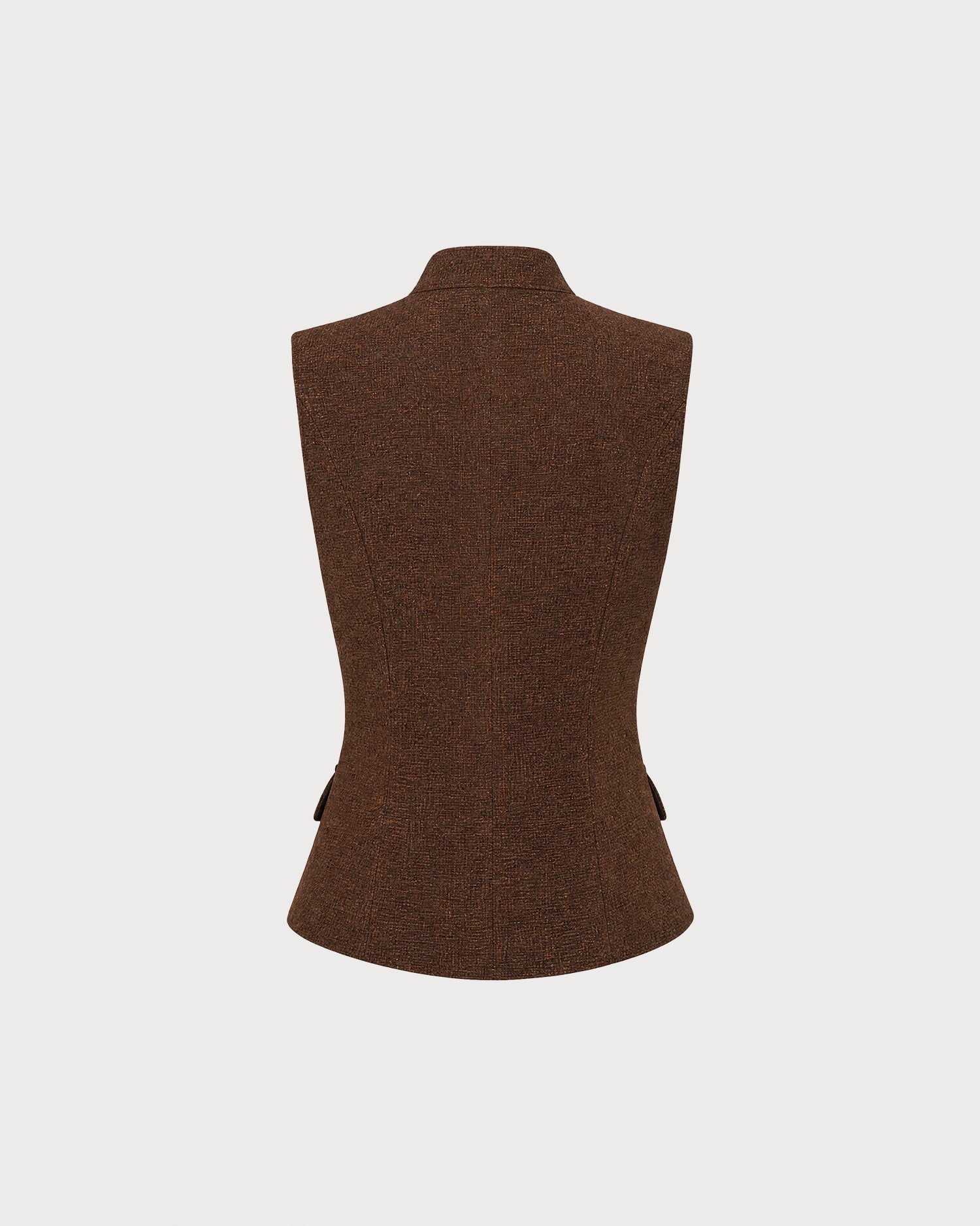 Brown Sleeveless Pockets Button Tank Top