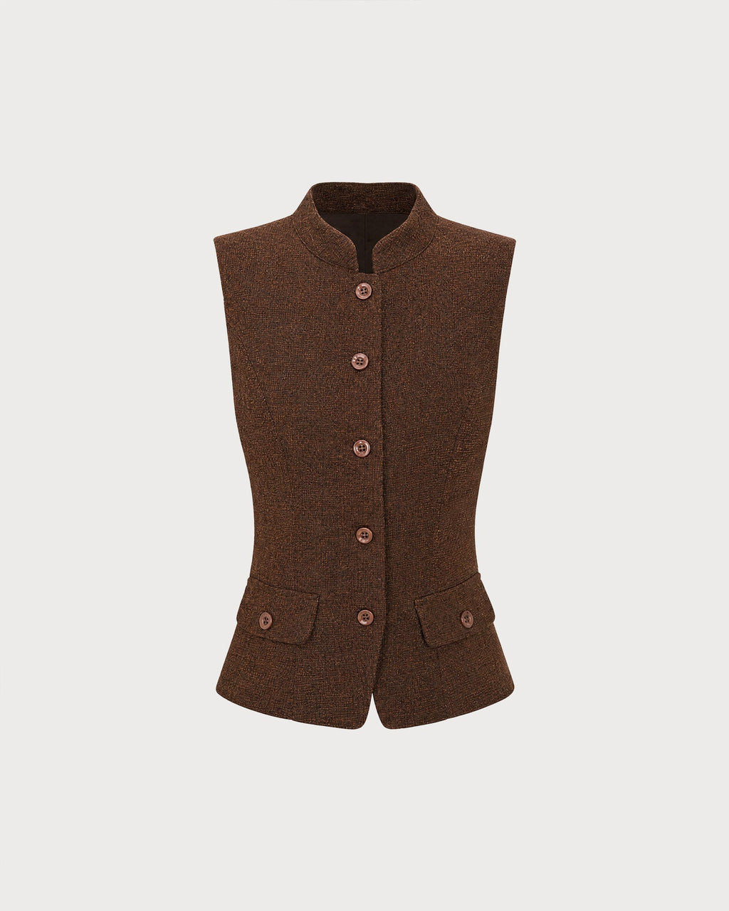 Brown Sleeveless Pockets Button Tank Top