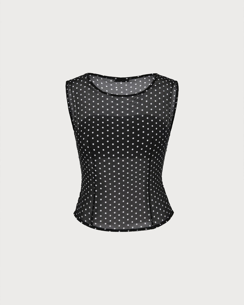 Black Boat Neck Polka Dot Tank Top