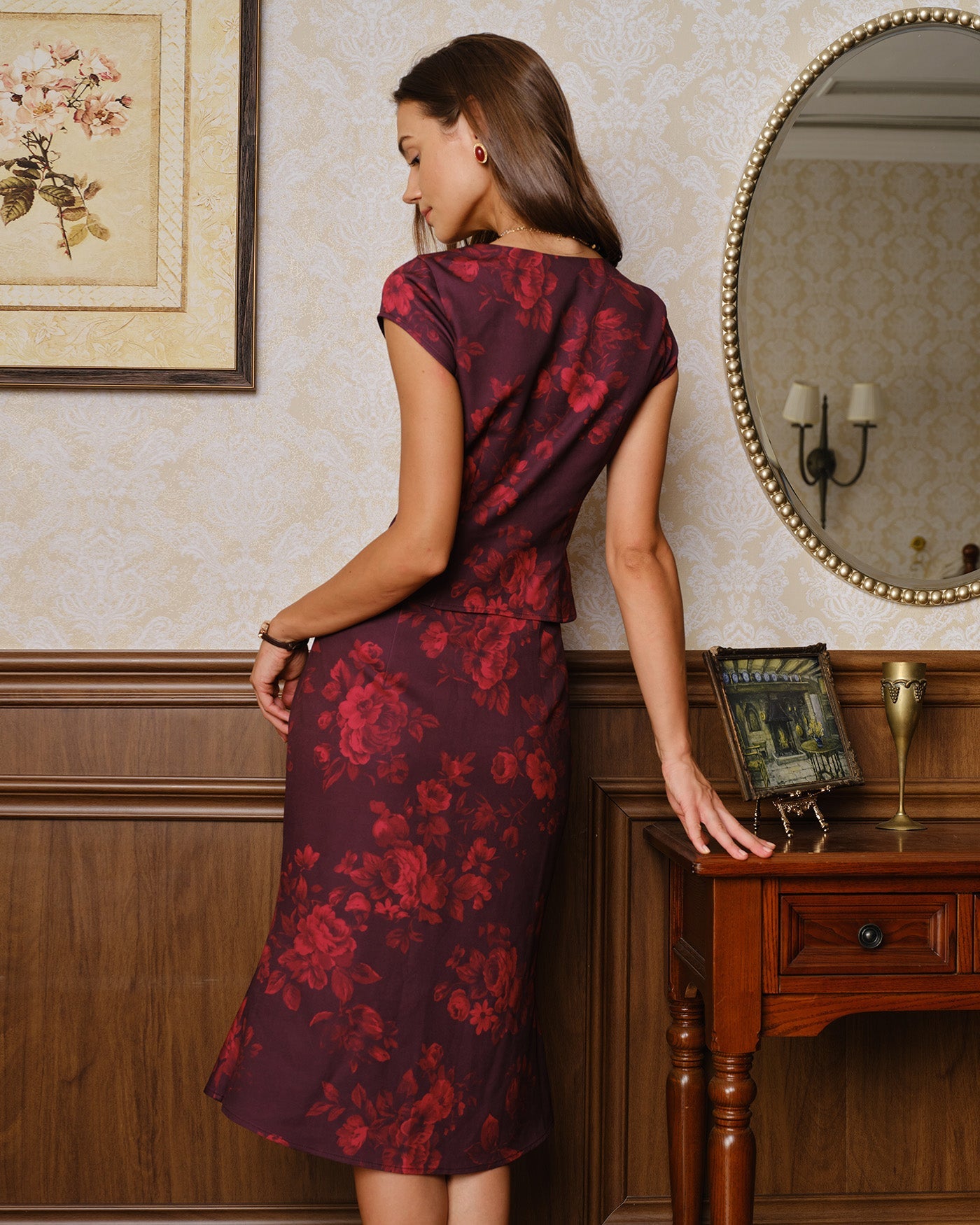 Wine Red Square Neck Floral Tank Top