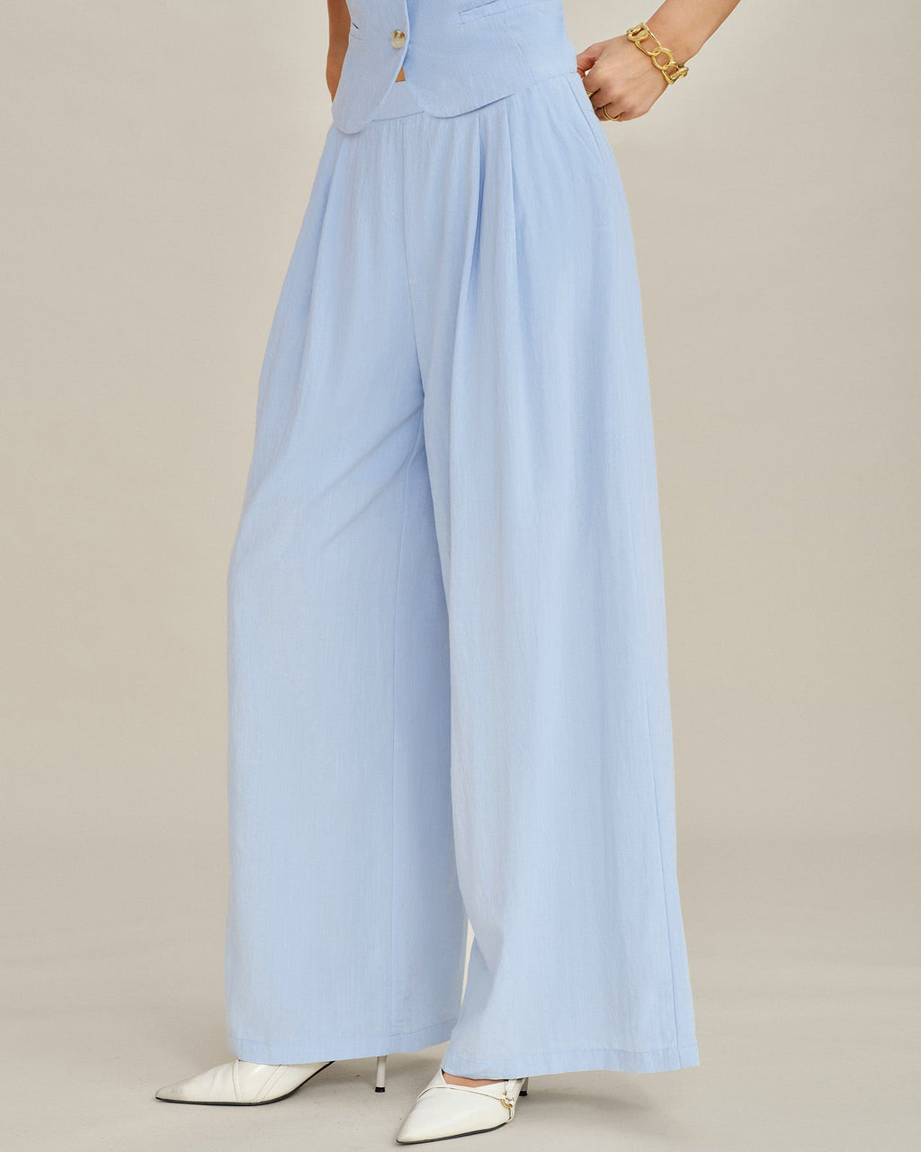 Blue Solid Pockets Straight Pants