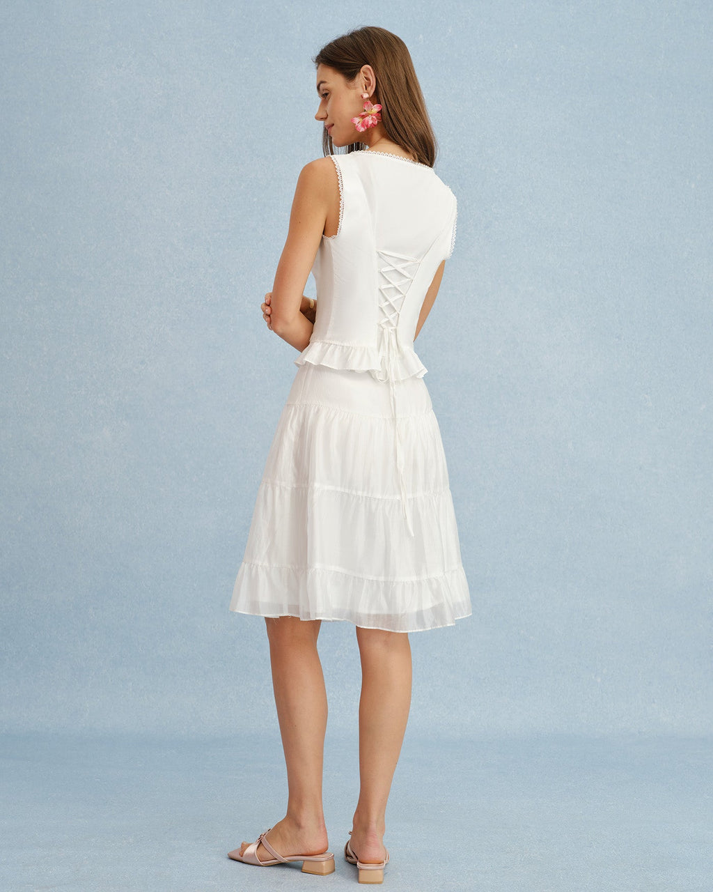 White Lace A-Line Chiffon Skirt