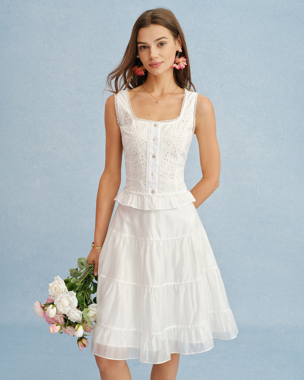 White Lace A-Line Chiffon Skirt