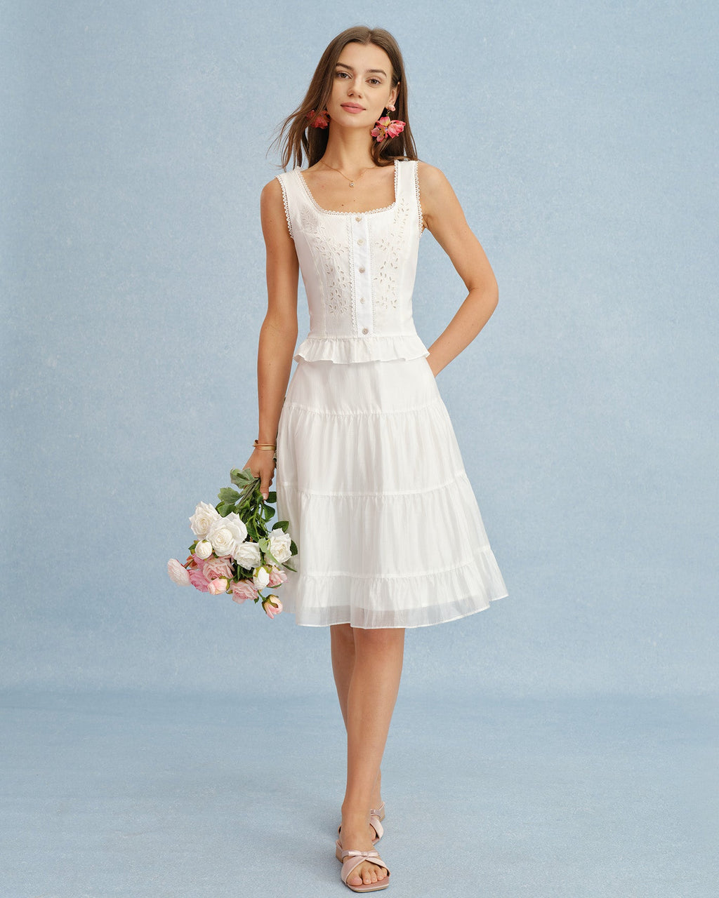 White Lace A-Line Chiffon Skirt