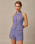 Purple Mandarin Collar Single Breasted Vest