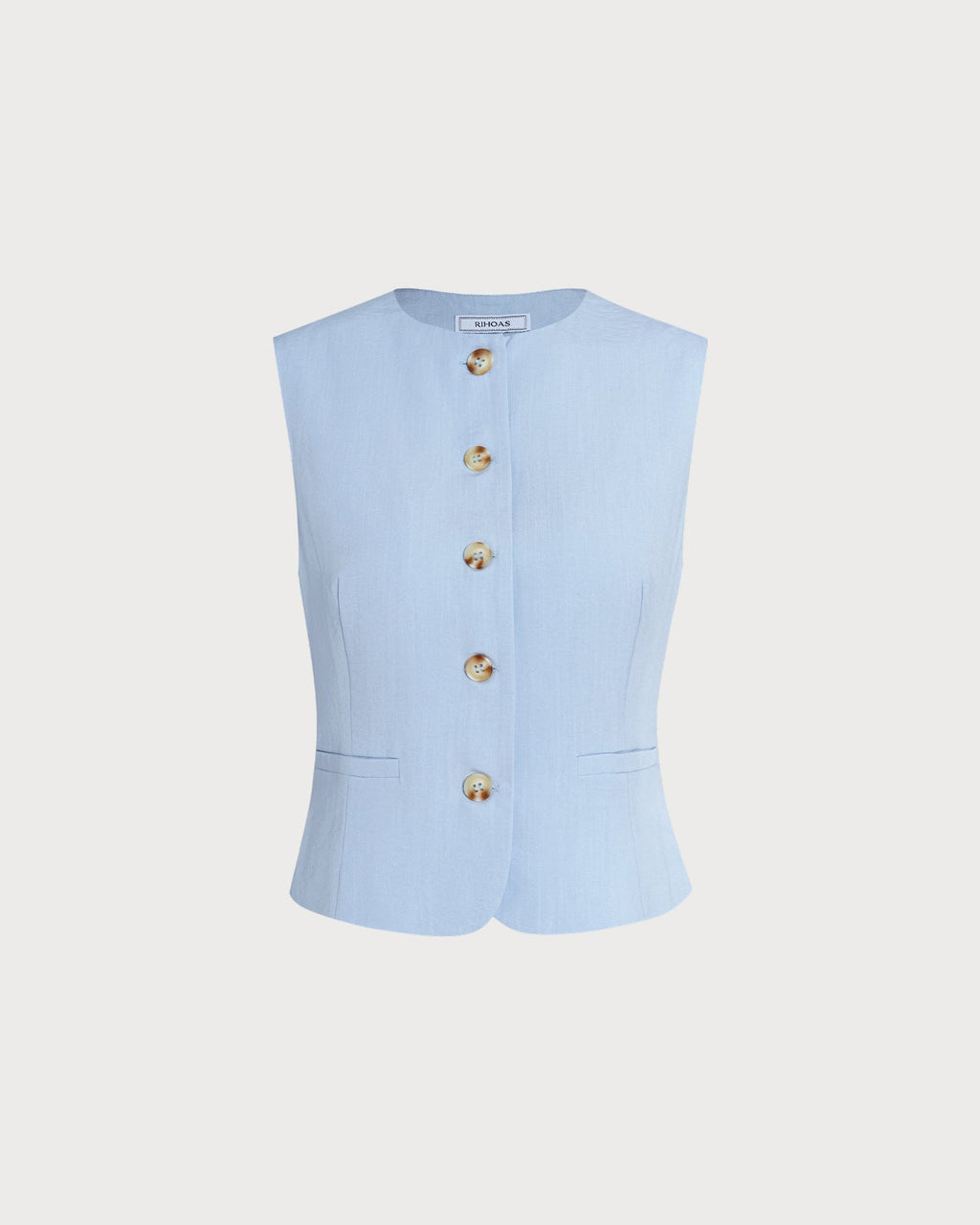 Blue Single Breasted Pockets Vest